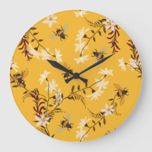 Reloj Redondo Grande Abeja y mariposa vintage: Arte floral bordado