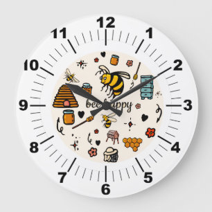 Reloj Redondo Grande Abejas alegres adorables arte de palabras