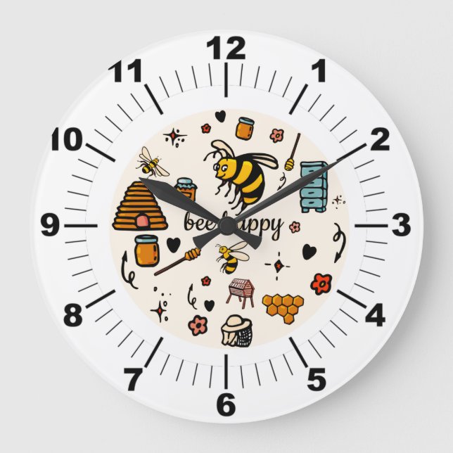 Reloj Redondo Grande Abejas alegres adorables arte de palabras (Anverso)