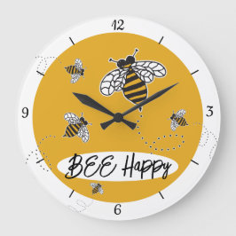 Reloj Redondo Grande Abejas de abeja Feliz Blanco Negro Amarillo Modern