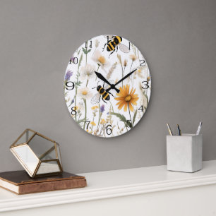 Reloj Redondo Grande Abejas Y Flores Silvestres,