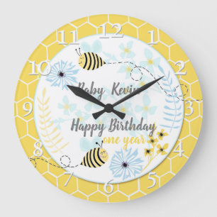Reloj Redondo Grande abejorros Personalizados sobre un fondo azul, amar