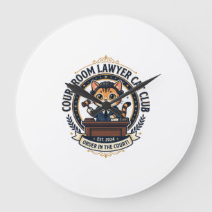 Reloj Redondo Grande Abogado de sala de justicia gato divertido diseño