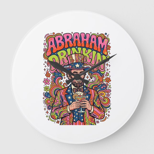 Reloj Redondo Grande Abraham Patriótico Bebiendo Retro (Anverso)