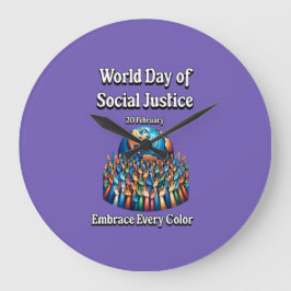 Reloj Redondo Grande Abraza Cada Color. Día Mundial de la Justicia Soci
