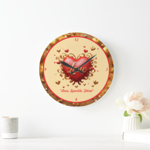 Reloj Redondo Grande "Abrazo de amor dorado"