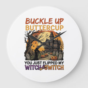 Reloj Redondo Grande Abróchense Buttercup Bruja Interruptor Halloween E