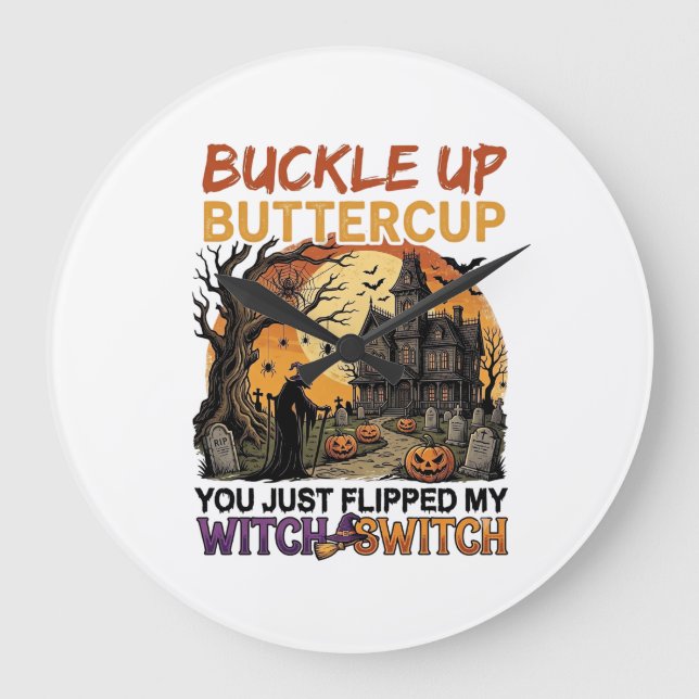 Reloj Redondo Grande Abróchense Buttercup Bruja Interruptor Halloween E (Anverso)