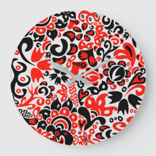 Reloj Redondo Grande Abrupción del patrón floral del arte folklórico ét
