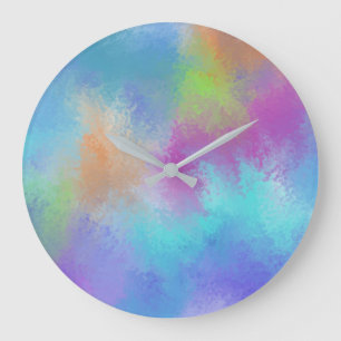 Reloj Redondo Grande Abstración de Holi de color de arcoiris irlandés