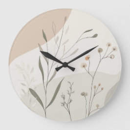 Reloj Redondo Grande Abstract Botanical Clock – Minimal Wildflower N