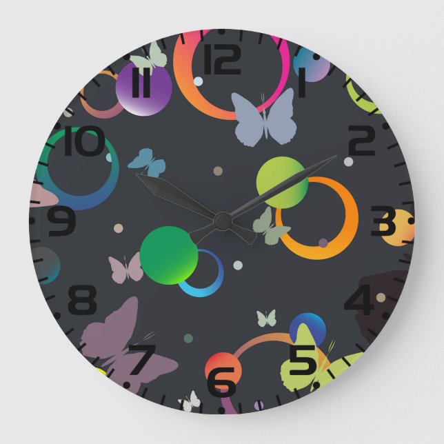 Reloj Redondo Grande Abstract Butterflies and Geometric Circles Pattern (Anverso)
