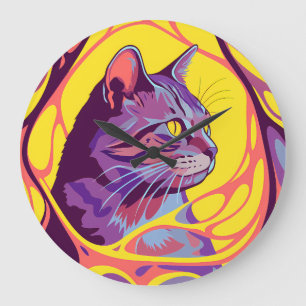 Reloj Redondo Grande Abstract Cat: Pop Art Psychedelic Swirl