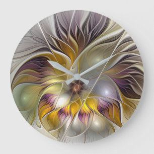 Reloj Redondo Grande Abstract Colorful Fantasy Flower Modern Fractal