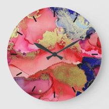 Abstract Gold Red Blue Acrylon Wall Clock