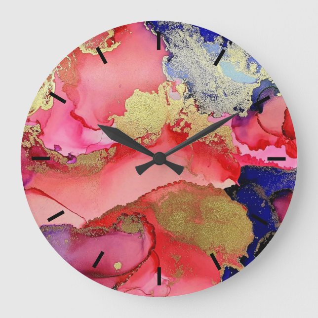 Reloj Redondo Grande Abstract Gold Red Blue Acrylon Wall Clock (Anverso)