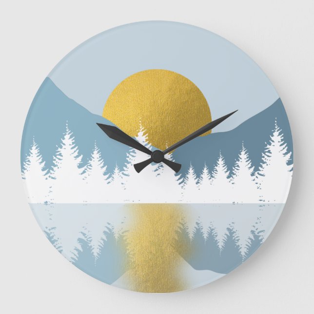 Reloj Redondo Grande Abstract Landscape Golden Winter Sunset Sunrise (Anverso)