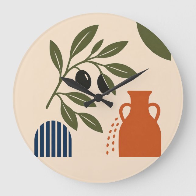 Reloj Redondo Grande Abstract Mediterranean Olive Branch Vase Clock (Anverso)