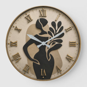 Reloj Redondo Grande Abstract Minimalist Woman Silhouette Modern Boho 