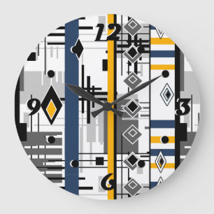 Reloj Redondo Grande Abstract modern black white yellow ornament geo