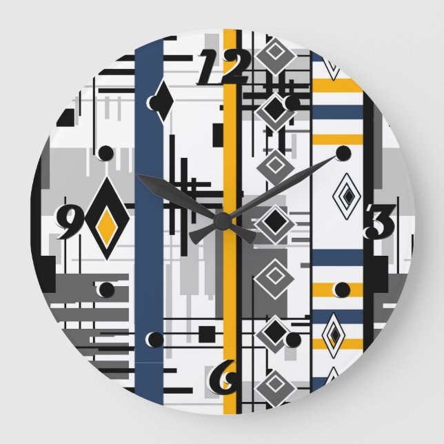 Reloj Redondo Grande Abstract modern black white yellow ornament geo (Anverso)