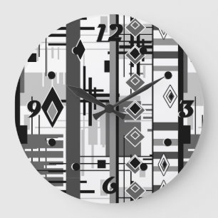 Reloj Redondo Grande Abstract modern black white yellow ornament geo