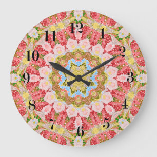 Reloj Redondo Grande Abstract modern mosaic kaleidoscopic tile pattern
