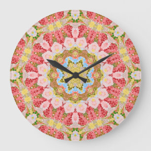 Reloj Redondo Grande Abstract modern mosaic kaleidoscopic tile pattern