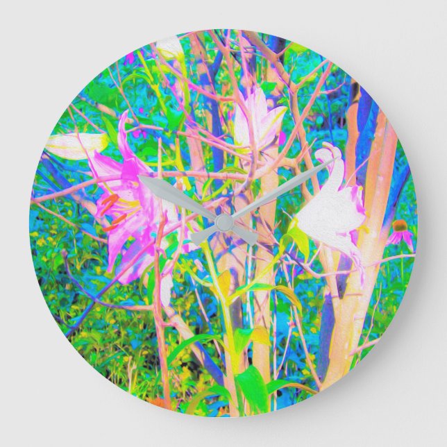 Reloj Redondo Grande Abstract Oriental Lilies in My Rubio Garden (Anverso)