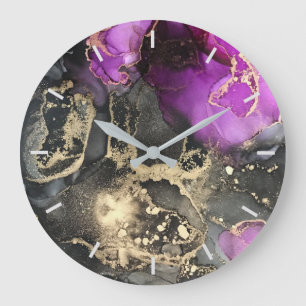 Reloj Redondo Grande Abstract Pink Black Gold Without Numbers