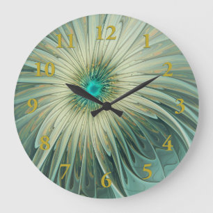 Reloj Redondo Grande Abstract Sage Green Fantasy Flower Fractal Art