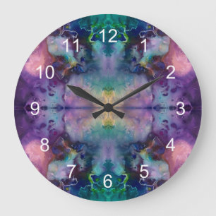 Reloj Redondo Grande Abstract Swirled Pink Purple and Teal