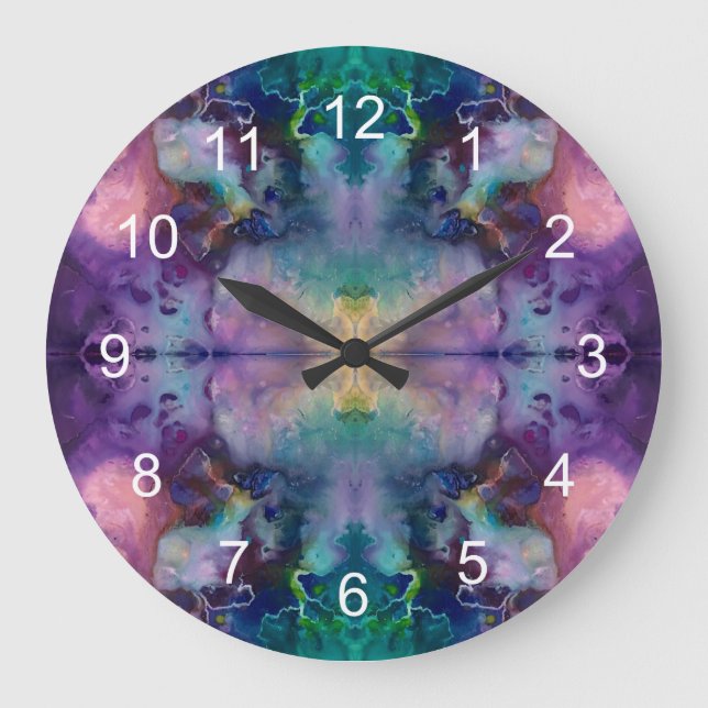 Reloj Redondo Grande Abstract Swirled Pink Purple and Teal (Anverso)