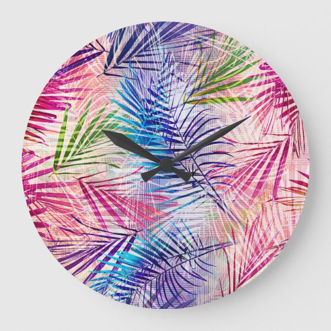 Reloj Redondo Grande Abstracto acuarela deja patrón de alamante (Anverso)