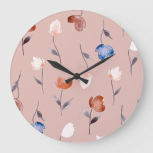 Reloj Redondo Grande Abstracto Acuarela Floral: Pastel Seamless.