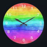 Reloj Redondo Grande Abstracto de color de agua rayas pintadas arcoiris<br><div class="desc">Abstracto Color De Agua Pintado Tiras Arcoiris. acuarela arcoiris colorido, tipografía moda de moda femenina, arte purpurina púrpura rosa, monograma nombre moderno elegante, atrevido y alegre artista, expresión verano paz verde, amor azul dibujado abstracto, pintura del espectro de color de la libertad, arbol de bandera gay creativo, color arcoiris acuarela...</div>