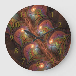 Reloj Redondo Grande Abstracto moderno marrón fractal fluorescente colo