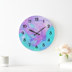 Reloj Redondo Grande Abstracto Morado Acuático