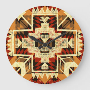 Reloj Redondo Grande Abstracto nativo americano de vintage mano.
