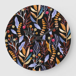 Reloj Redondo Grande Abstracto Patrón de hierbas de plantas acuáticas