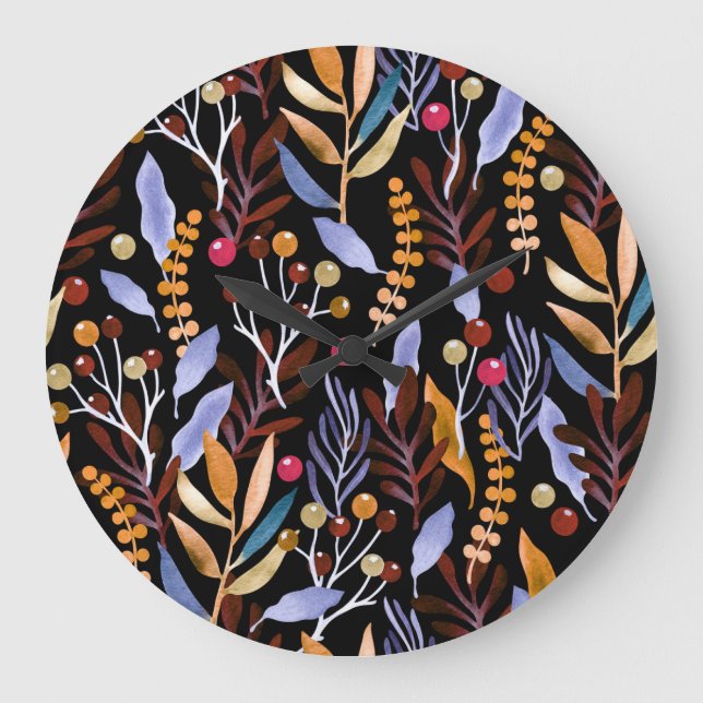 Reloj Redondo Grande Abstracto Patrón de hierbas de plantas acuáticas (Anverso)