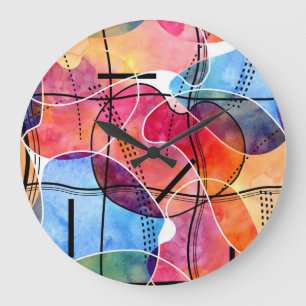 Reloj Redondo Grande Abstrato acuarela Patrón blanco negro