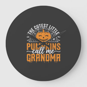 Reloj Redondo Grande Abuela Calabaza Linda Diseño de Halloween_1