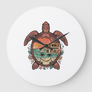 Reloj Redondo Grande Abuela Divertida Tortuga Playa Diseño de Camiseta