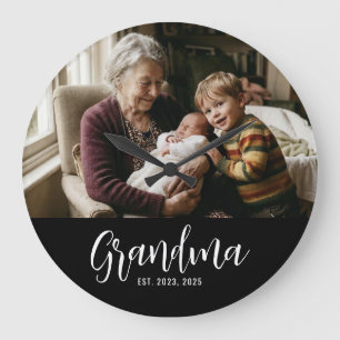 Reloj Redondo Grande Abuela Estableció Foto con Letra en Blanco y Negro