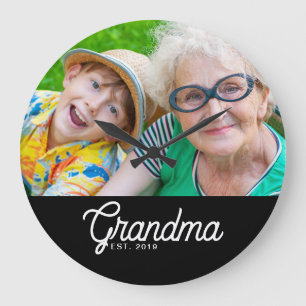 Reloj Redondo Grande Abuela Estableció Foto con Letra Negra Blanca