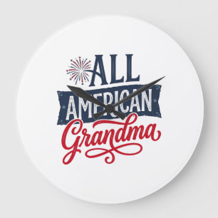 Reloj Redondo Grande Abuela Patriótica Americana Diseño de Fuegos Artif