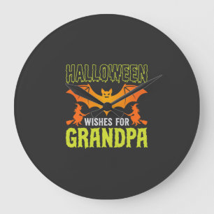 Reloj Redondo Grande Abuelo de Halloween Murciélago Bruja Deseos