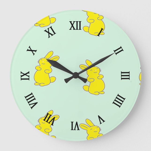 Reloj Redondo Grande Abundantes amarillos felices en verde azulado (Anverso)