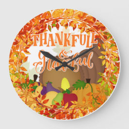 Reloj Redondo Grande Acción de Gracias Cornucopia - Agradecimiento y gr